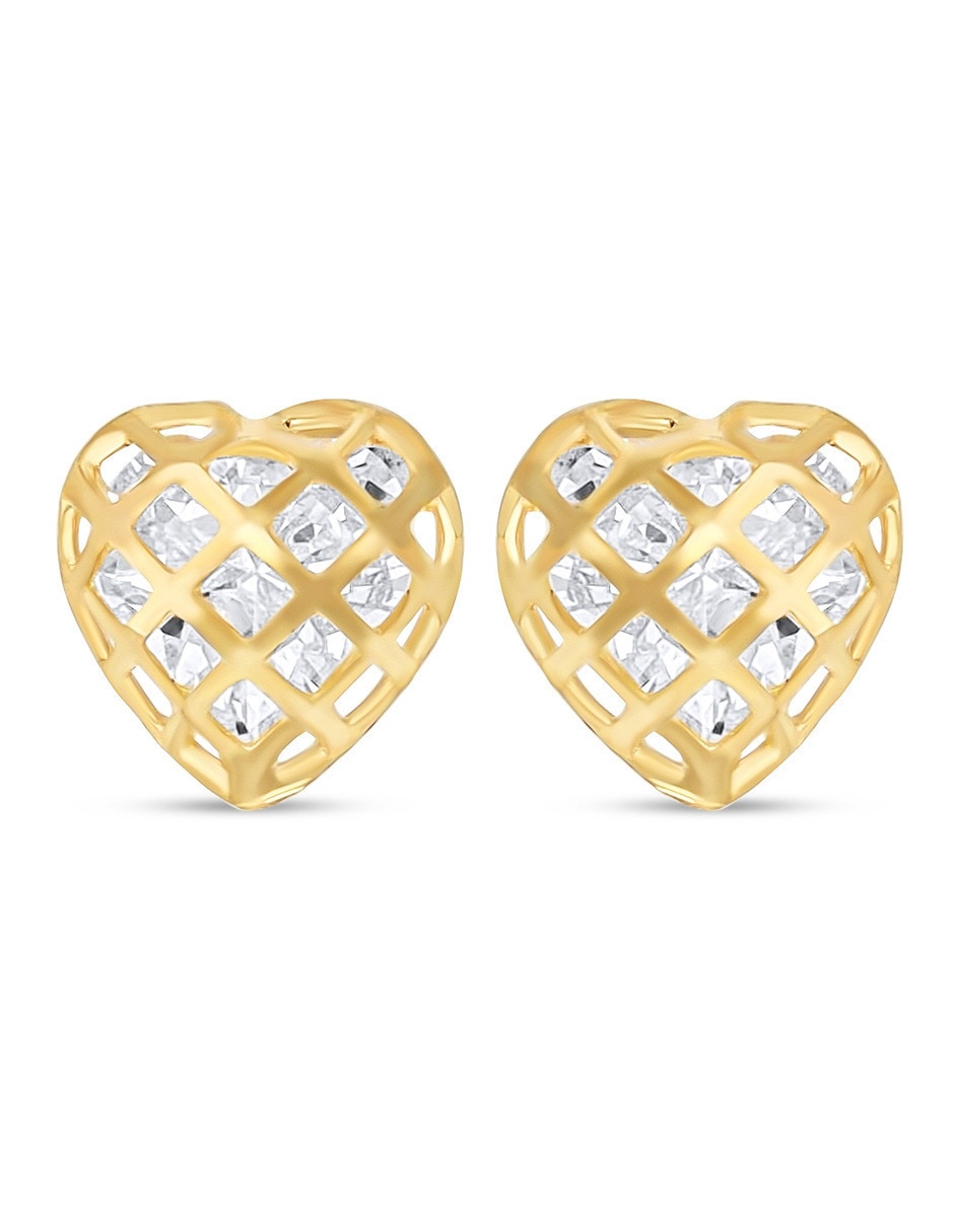 Broqueles de corazón de oro amarillo 14 k con acabado brillante zirconia Broqueles de corazón de oro amarillo 14 k con acabado brillante zirconia