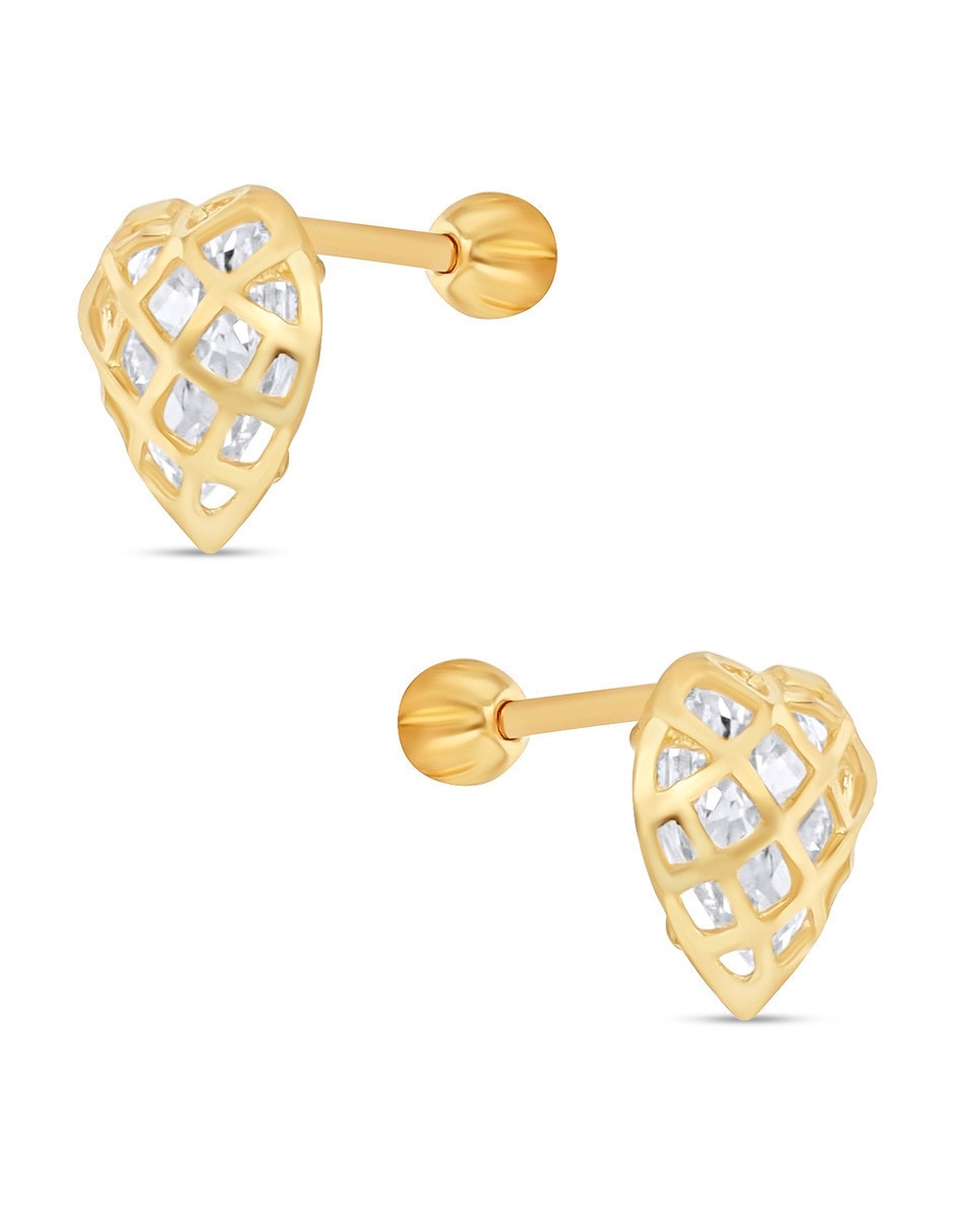 Broqueles de corazón de oro amarillo 14 k con acabado brillante zirconia 2