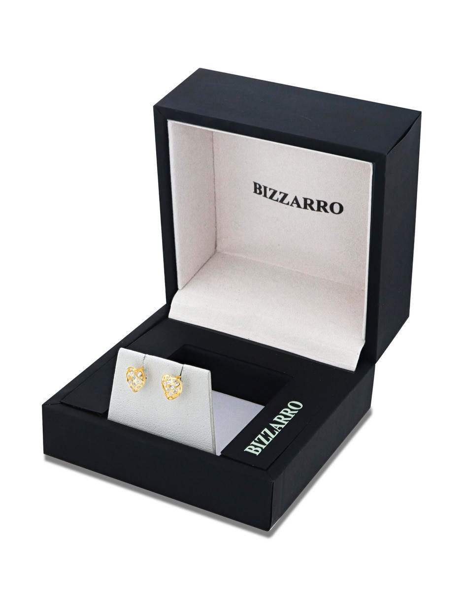 Broqueles de corazón de oro amarillo 14 k con acabado brillante zirconia 3