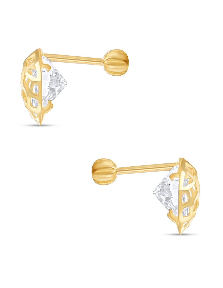 Broqueles de corazón de oro amarillo 14 k con acabado brillante zirconia 4
