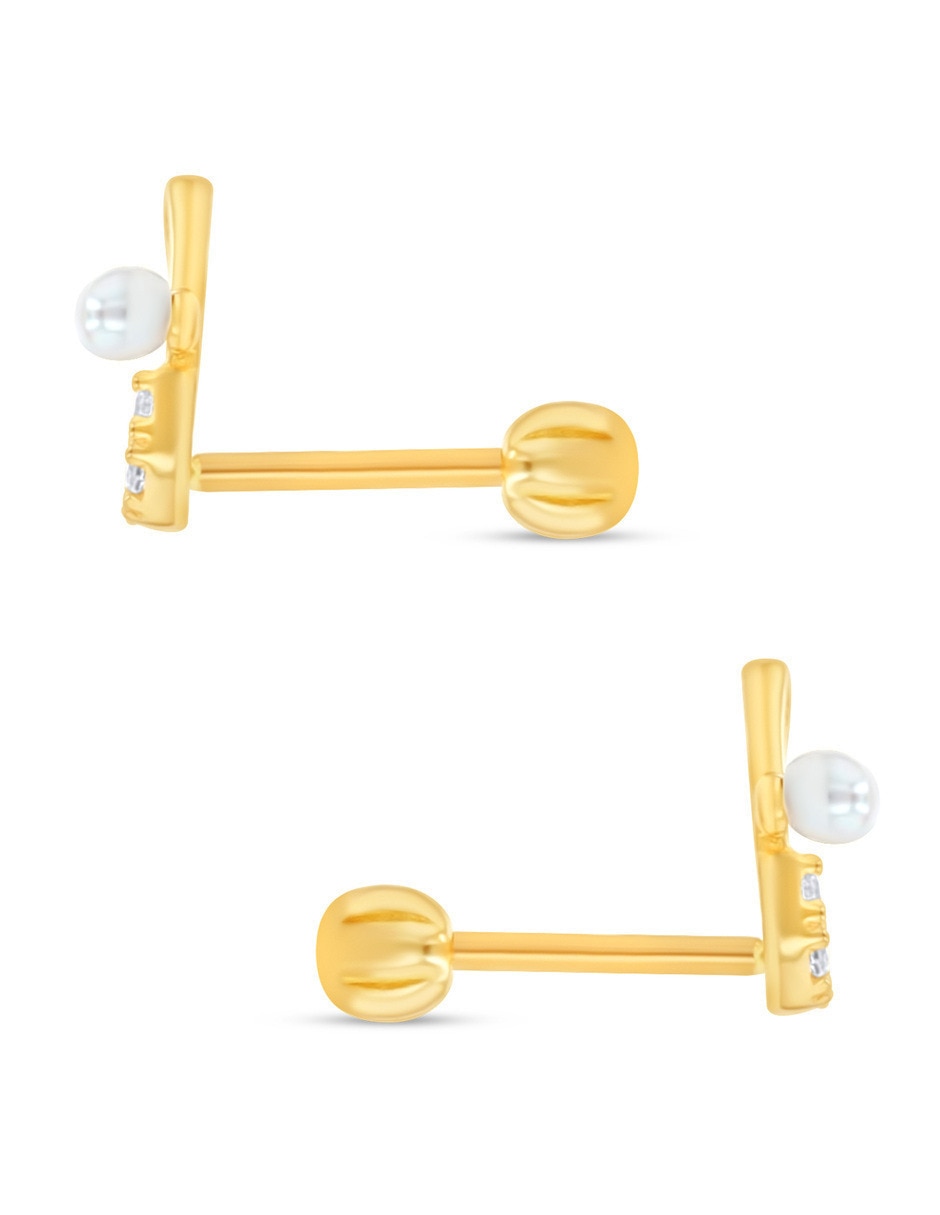 Broqueles de seguro de oro amarillo 10 k con acabado brillante perla con zirconia 4