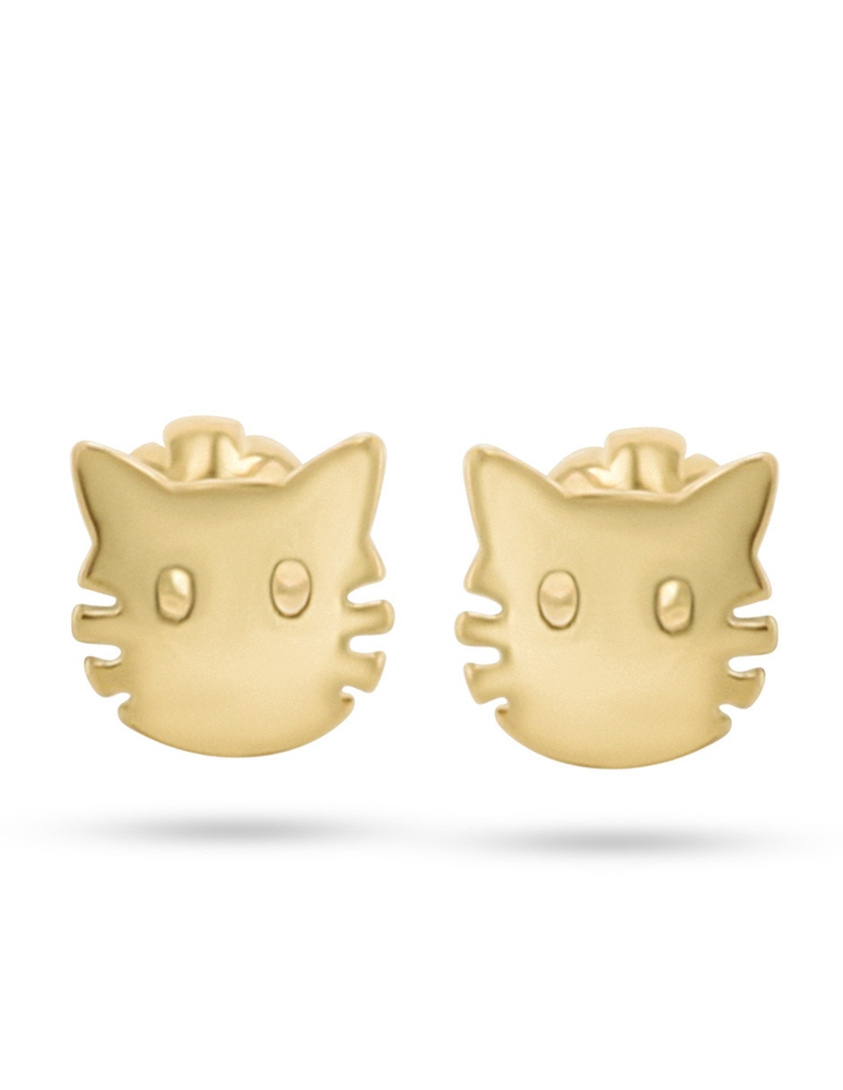 Broqueles de gato de oro amarillo 10 k con acabado brillante Broqueles de gato de oro amarillo 10 k con acabado brillante