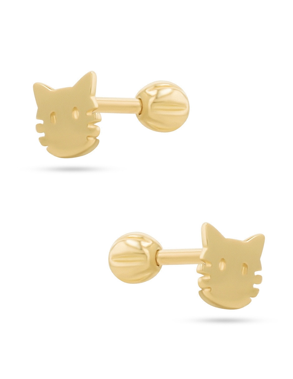 Broqueles de gato de oro amarillo 10 k con acabado brillante 2