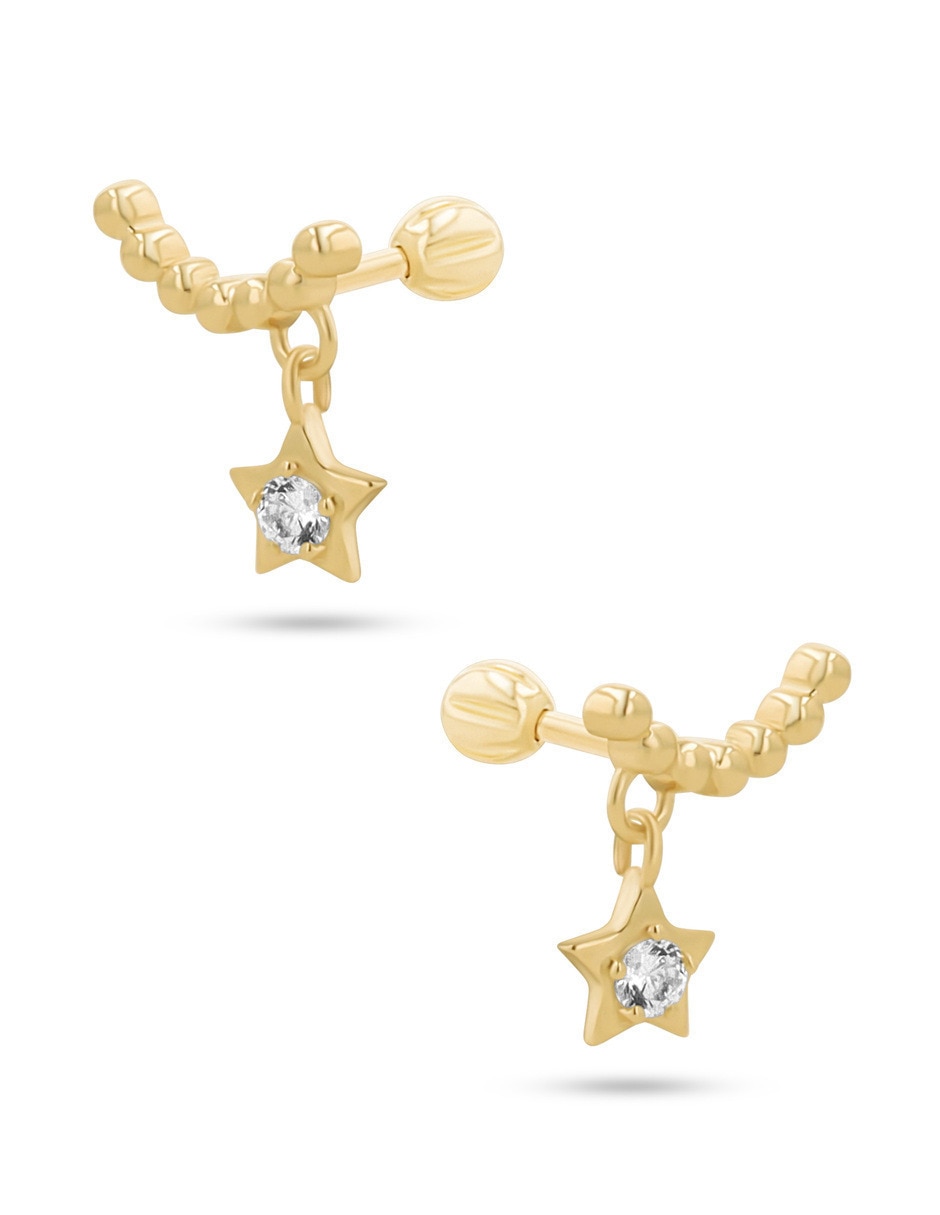 Broqueles de estrella estrella de oro amarillo 10 k con acabado brillante zirconia 2