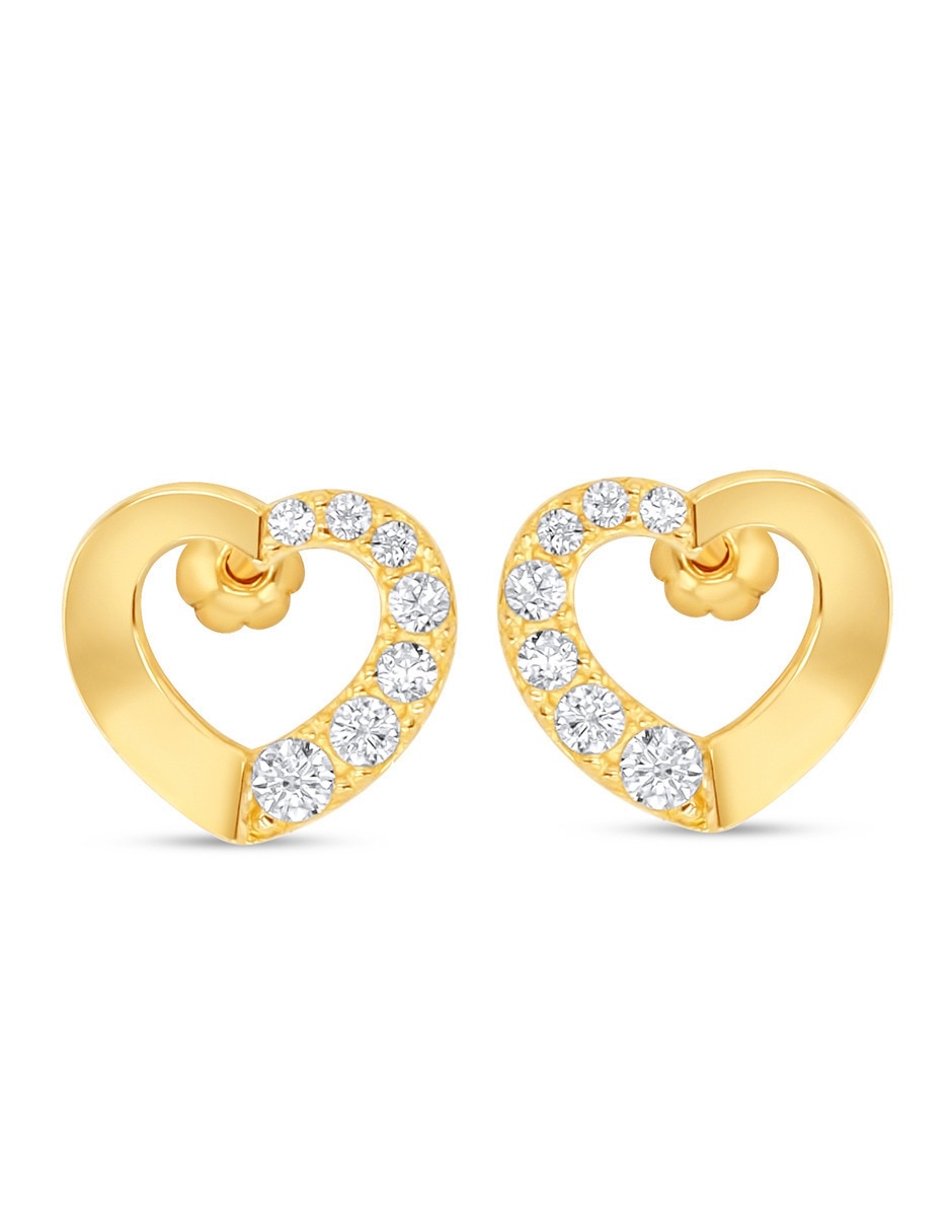 Broqueles de corazón de oro amarillo 14 k con acabado brillante zirconia Broqueles de corazón de oro amarillo 14 k con acabado brillante zirconia