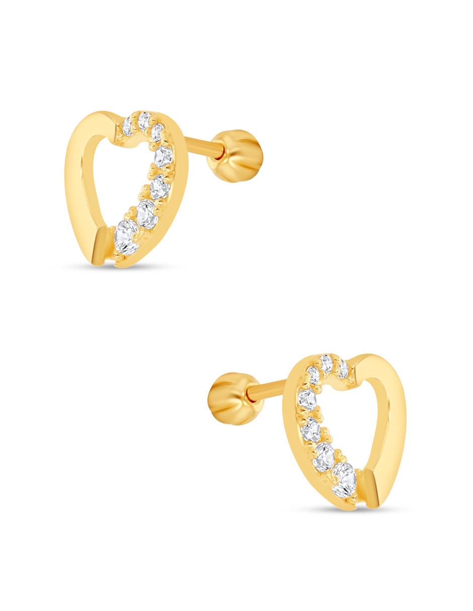 Broqueles de corazón de oro amarillo 14 k con acabado brillante zirconia 2