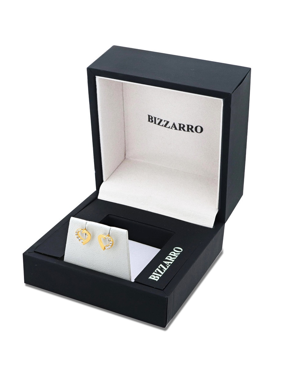 Broqueles de corazón de oro amarillo 14 k con acabado brillante zirconia 3
