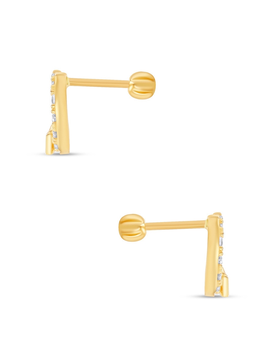 Broqueles de corazón de oro amarillo 14 k con acabado brillante zirconia 4