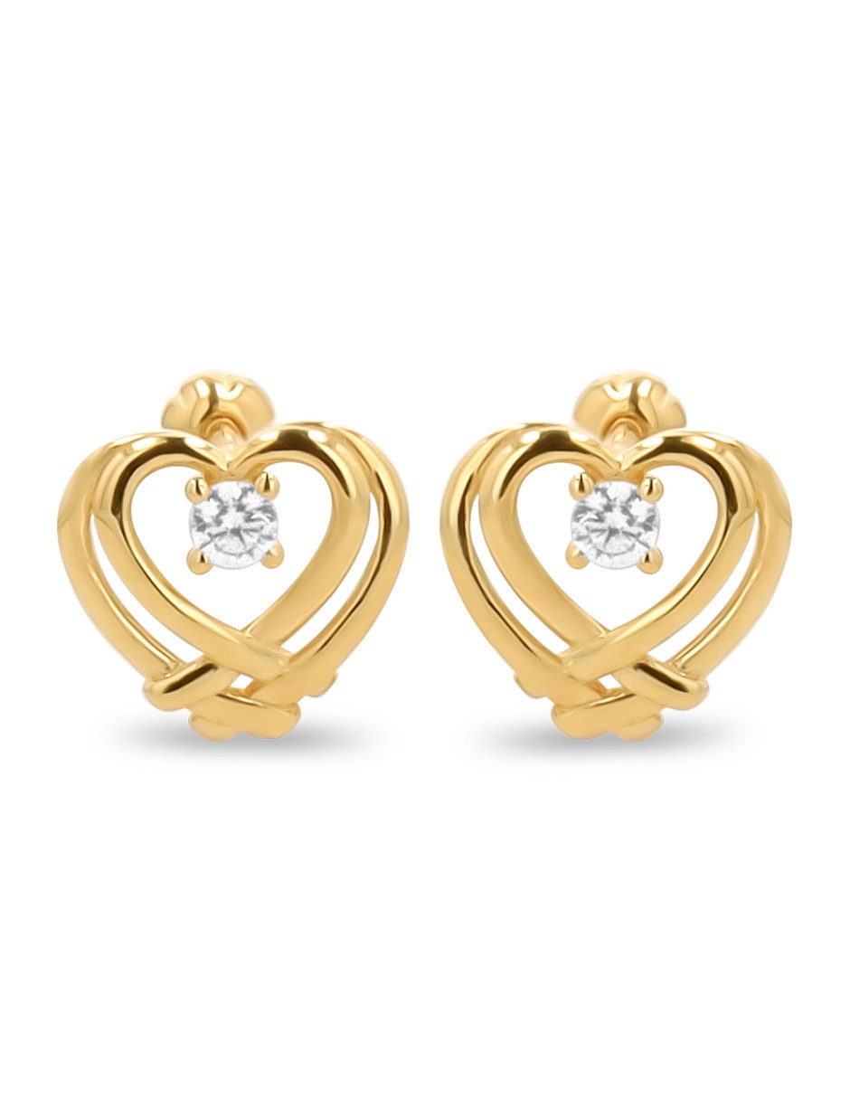 Broqueles de corazón de oro amarillo 10 k con acabado brillante zirconia Broqueles de corazón de oro amarillo 10 k con acabado brillante zirconia