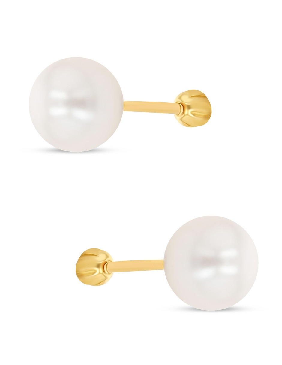 Broqueles de perla de oro amarillo 14 k con acabado brillante perla 2