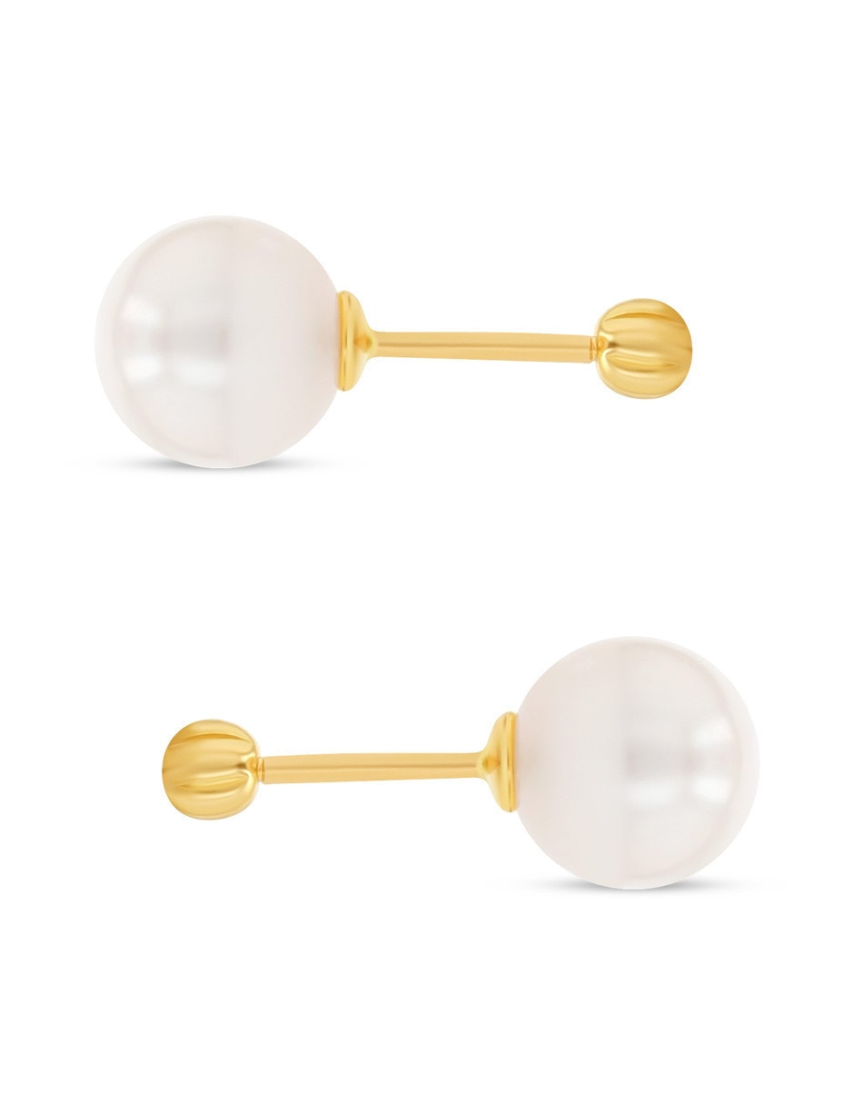 Broqueles de perla de oro amarillo 14 k con acabado brillante perla 4