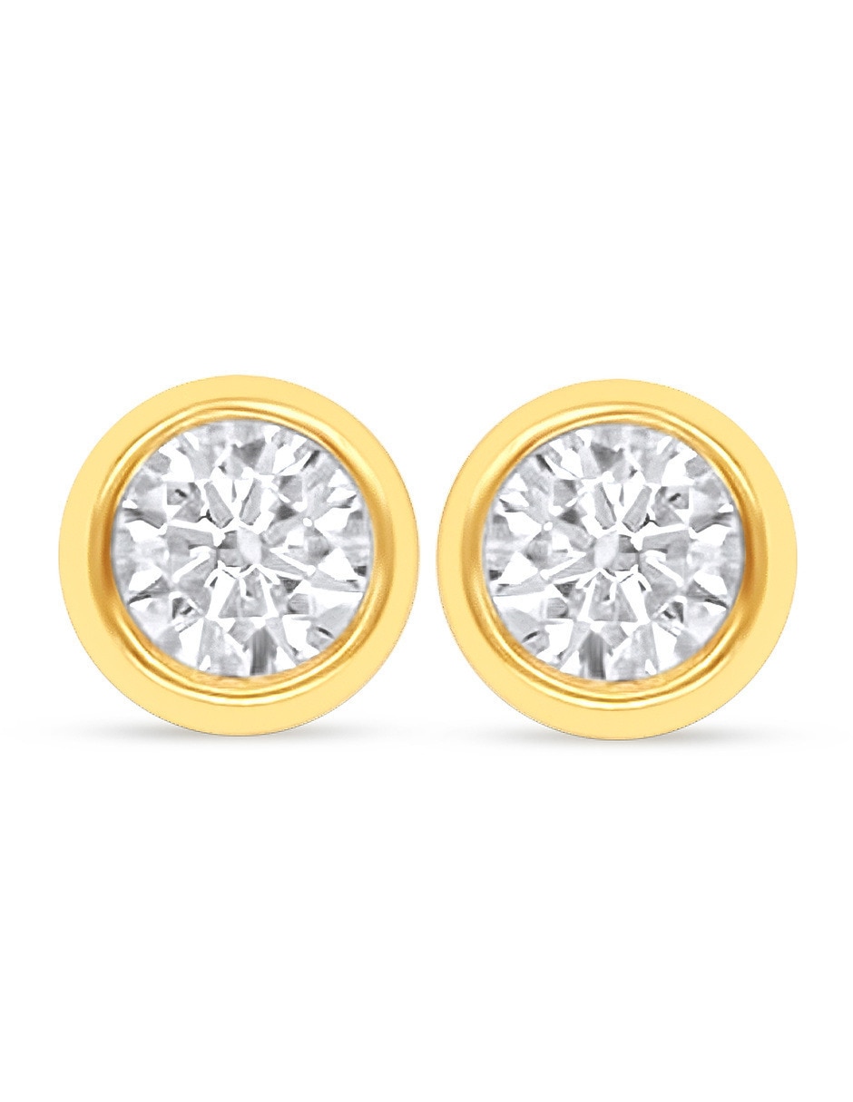 Broqueles redondos de oro amarillo 14 k con acabado brillante zirconia Broqueles redondos de oro amarillo 14 k con acabado brillante zirconia