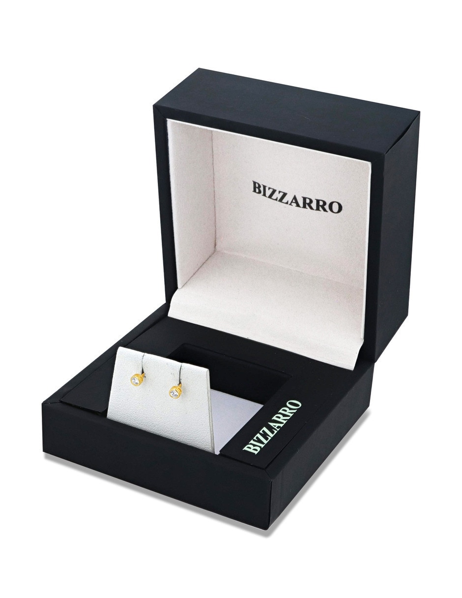 Broqueles redondos de oro amarillo 14 k con acabado brillante zirconia 3