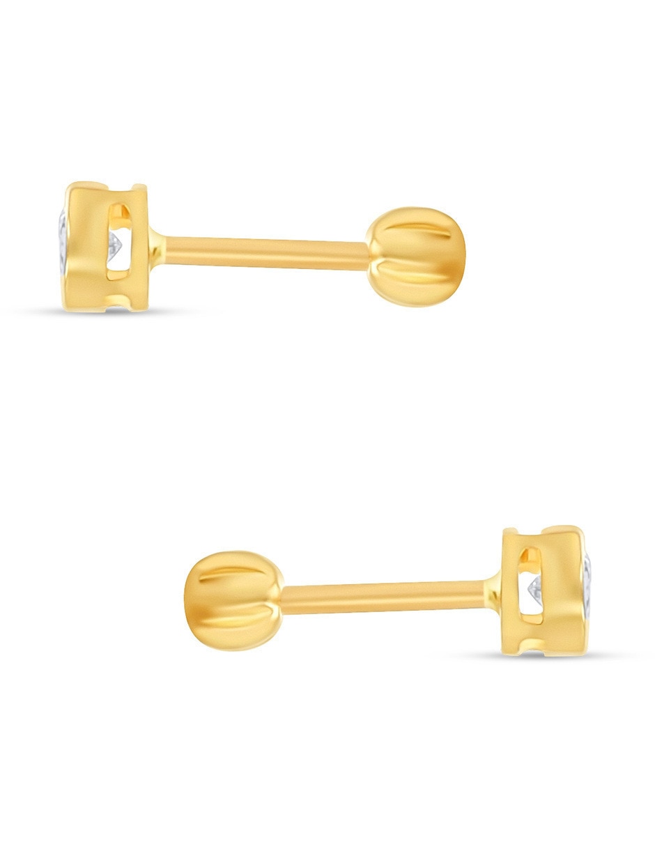 Broqueles redondos de oro amarillo 14 k con acabado brillante zirconia 4