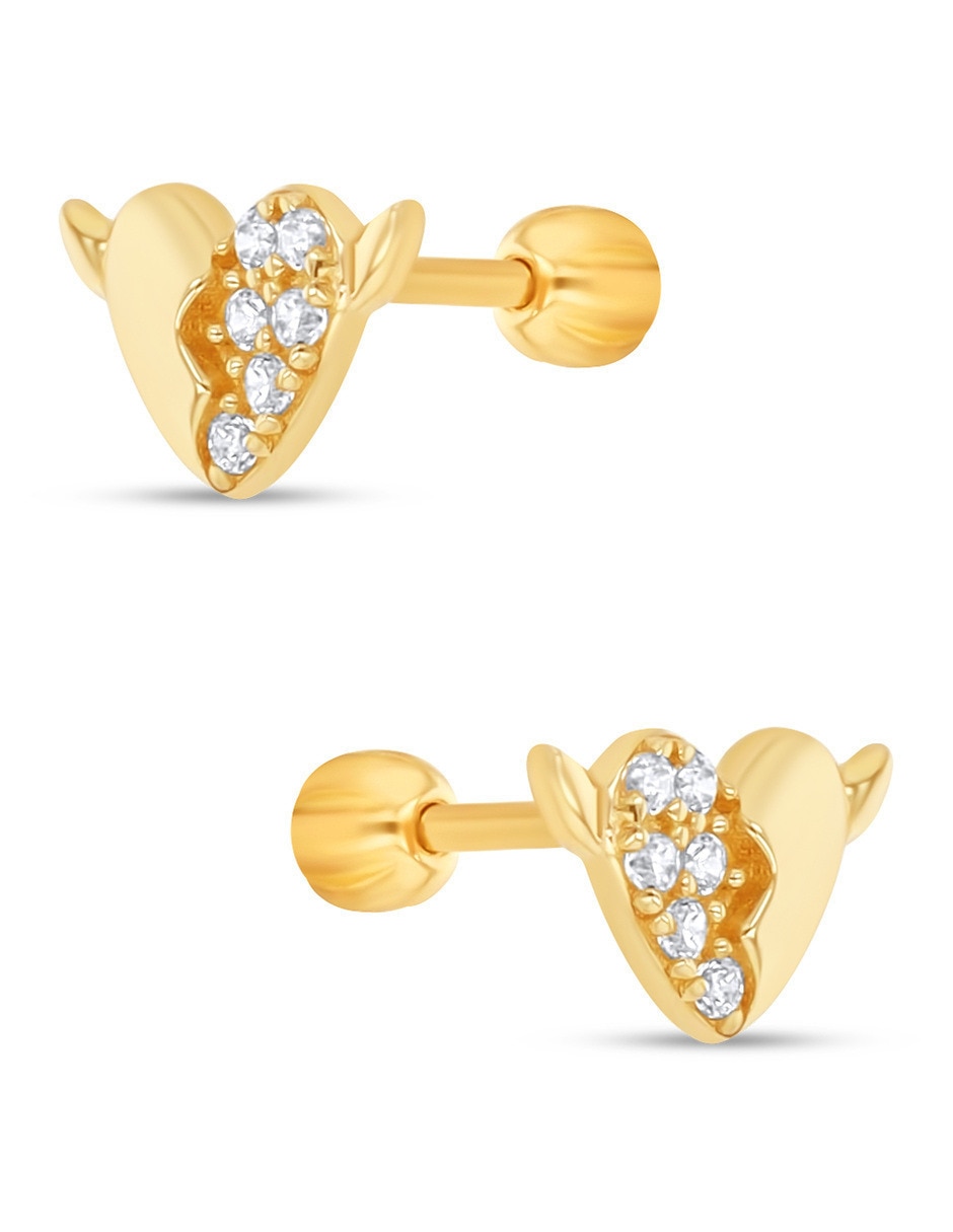 Broqueles de corazón de oro amarillo 10 k con acabado brillante zirconia 2