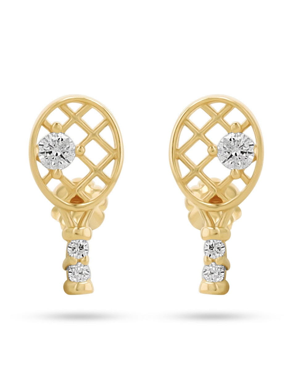 Broqueles de raqueta de oro amarillo 10 k con acabado brillante zirconia Broqueles de raqueta de oro amarillo 10 k con acabado brillante zirconia