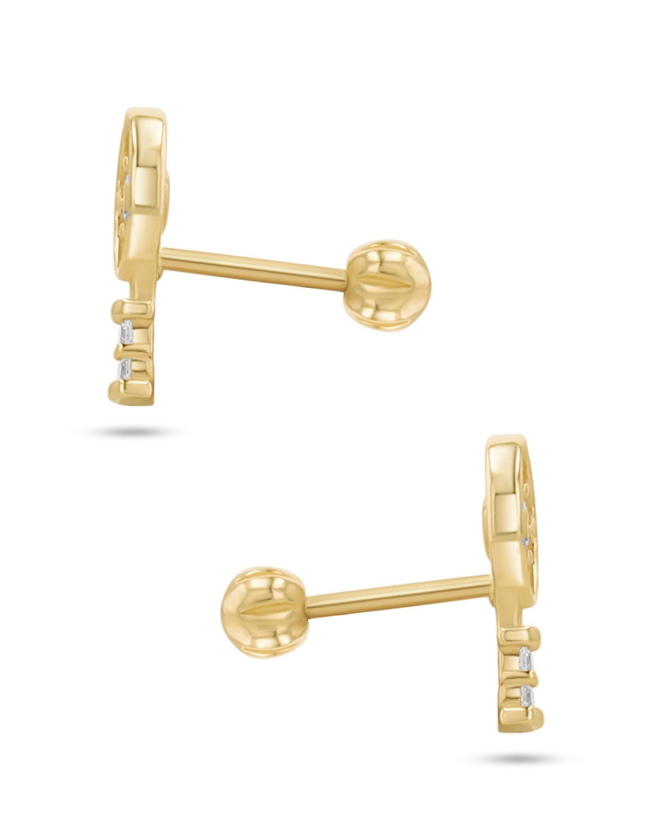 Broqueles de raqueta de oro amarillo 10 k con acabado brillante zirconia 4
