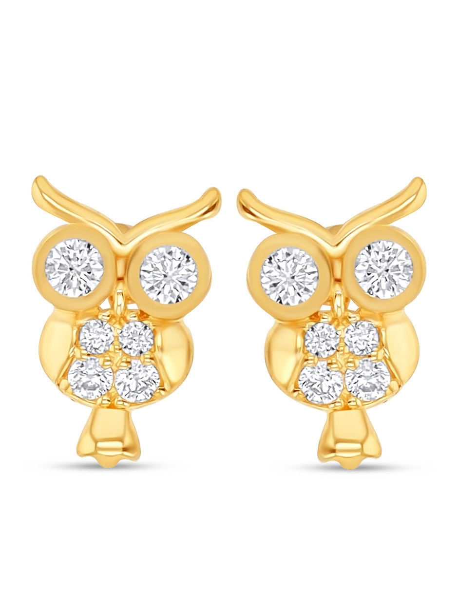 Broqueles de oro amarillo 14 k con acabado brillante zirconia Broqueles de oro amarillo 14 k con acabado brillante zirconia