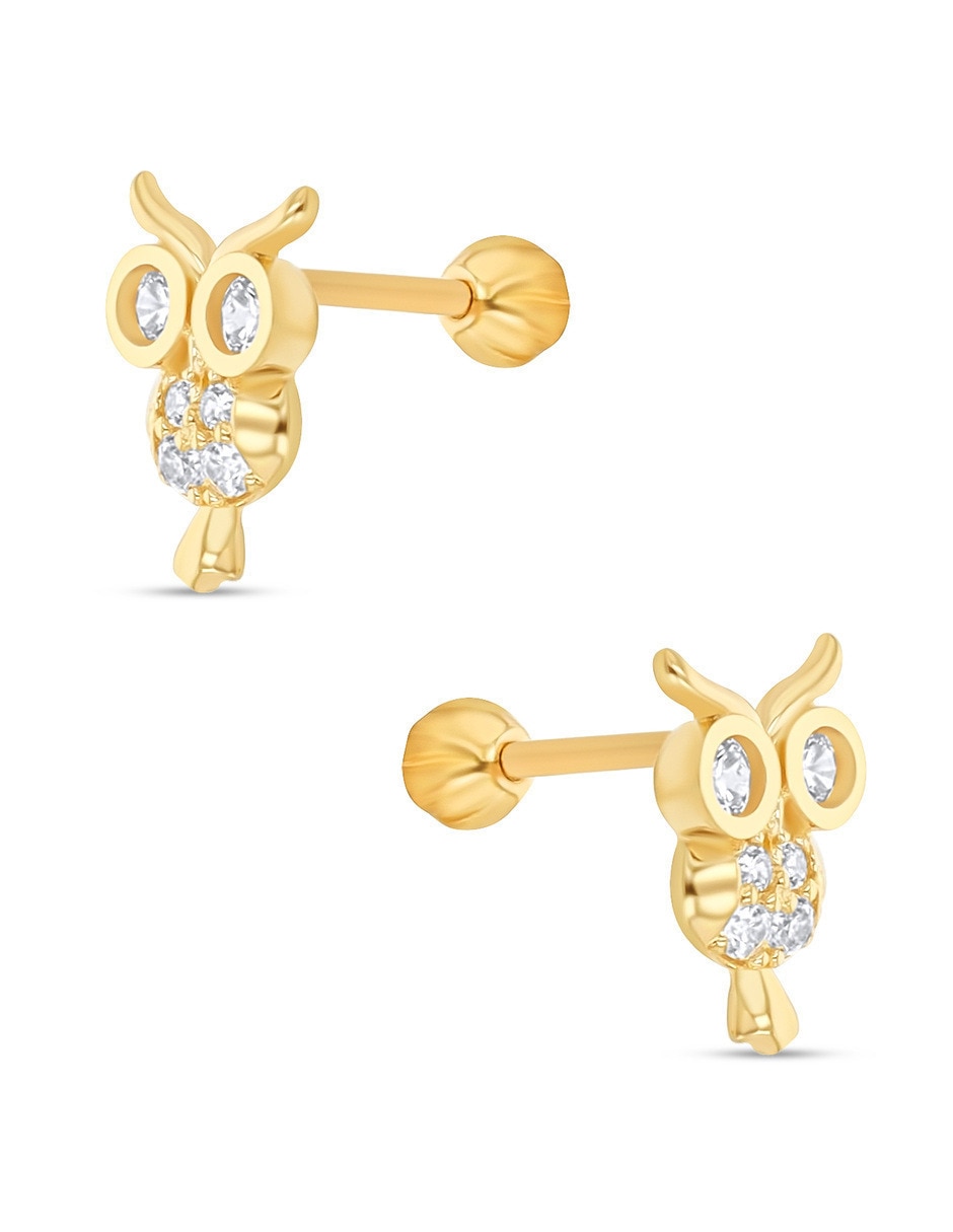 Broqueles de oro amarillo 14 k con acabado brillante zirconia 2