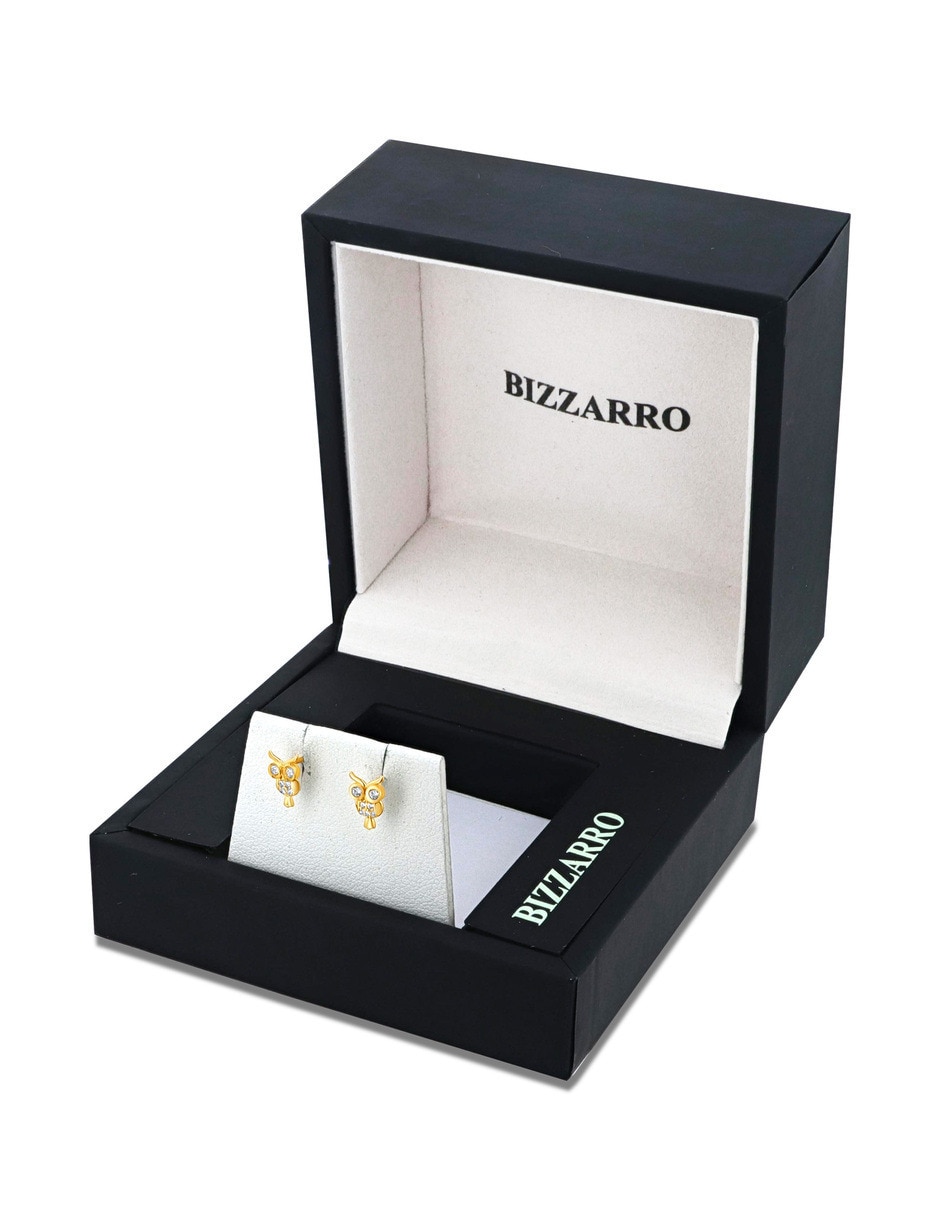 Broqueles de oro amarillo 14 k con acabado brillante zirconia 3