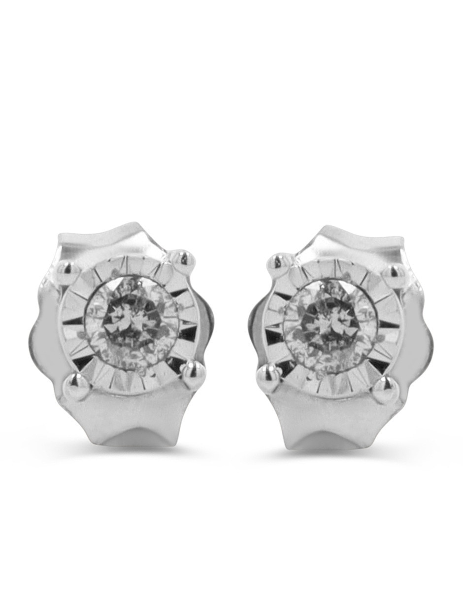 Broqueles redondos de oro blanco 10 k con acabado brillante diamante Broqueles redondos de oro blanco 10 k con acabado brillante diamante