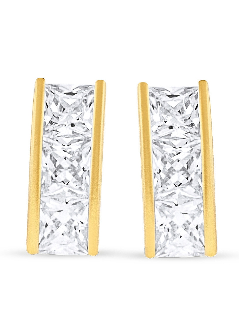Broqueles de rectangular de oro amarillo 14 k con acabado brillante zirconia Broqueles de rectangular de oro amarillo 14 k con acabado brillante zirconia