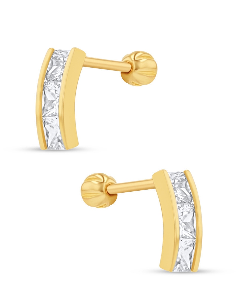 Broqueles de rectangular de oro amarillo 14 k con acabado brillante zirconia 2