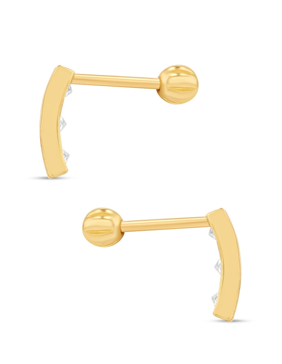 Broqueles de rectangular de oro amarillo 14 k con acabado brillante zirconia 4