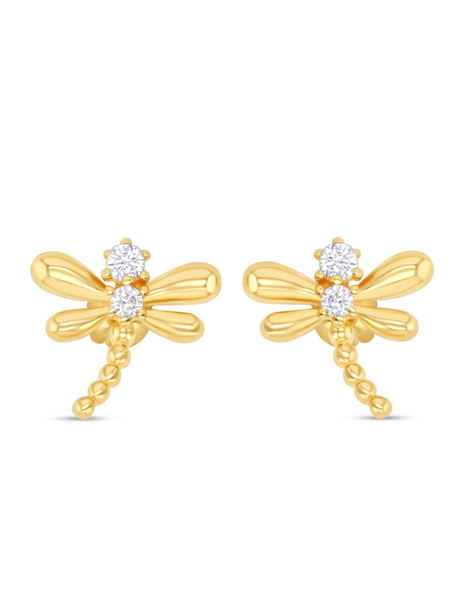 Broqueles de libélula de oro amarillo 10 k con acabado brillante zirconia Broqueles de libélula de oro amarillo 10 k con acabado brillante zirconia