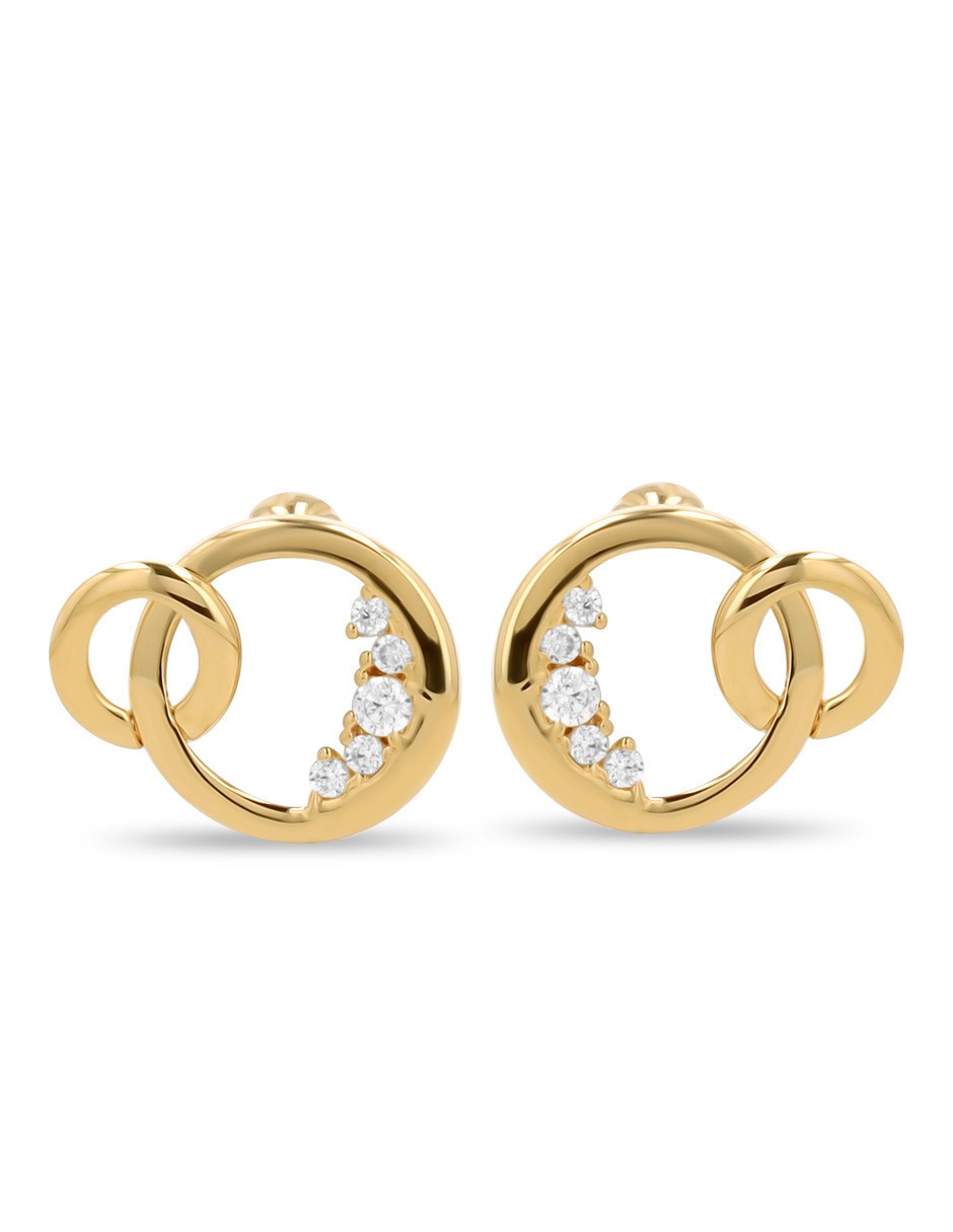 Broqueles circulares de oro amarillo 10 k con acabado brillante zirconia Broqueles circulares de oro amarillo 10 k con acabado brillante zirconia