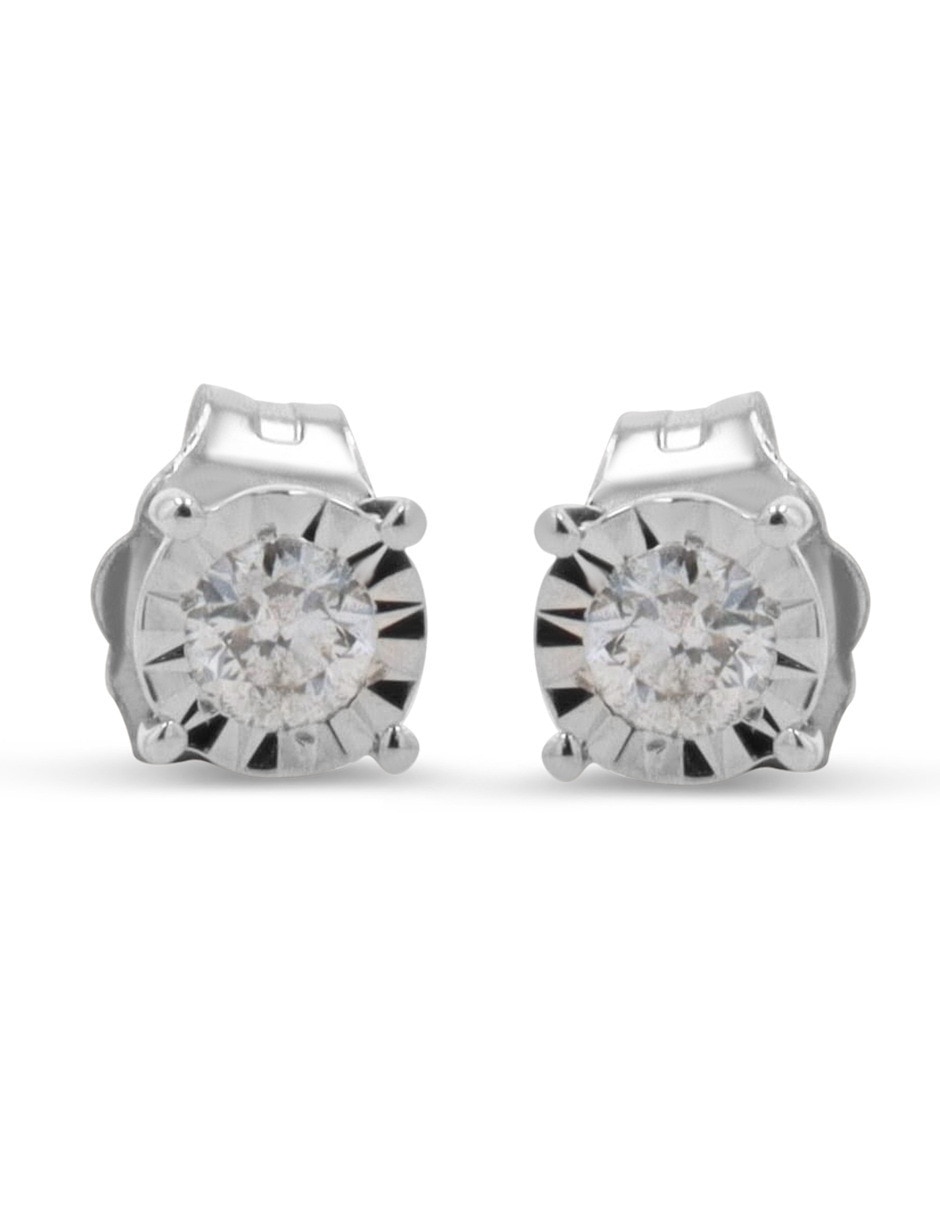 Broqueles redondos joyerías bizzarro de oro blanco 10 k con acabado brillante diamante