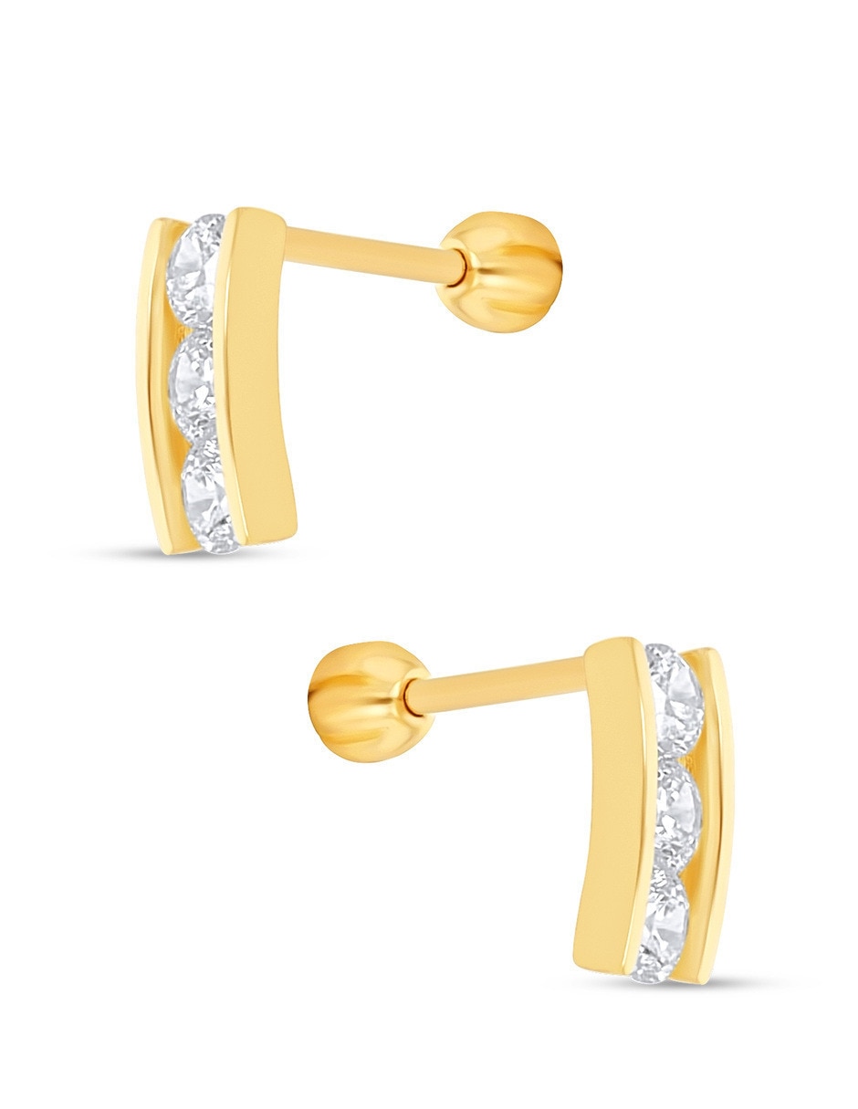 Broqueles de rectangular de oro amarillo 14 k con acabado brillante zirconia 2