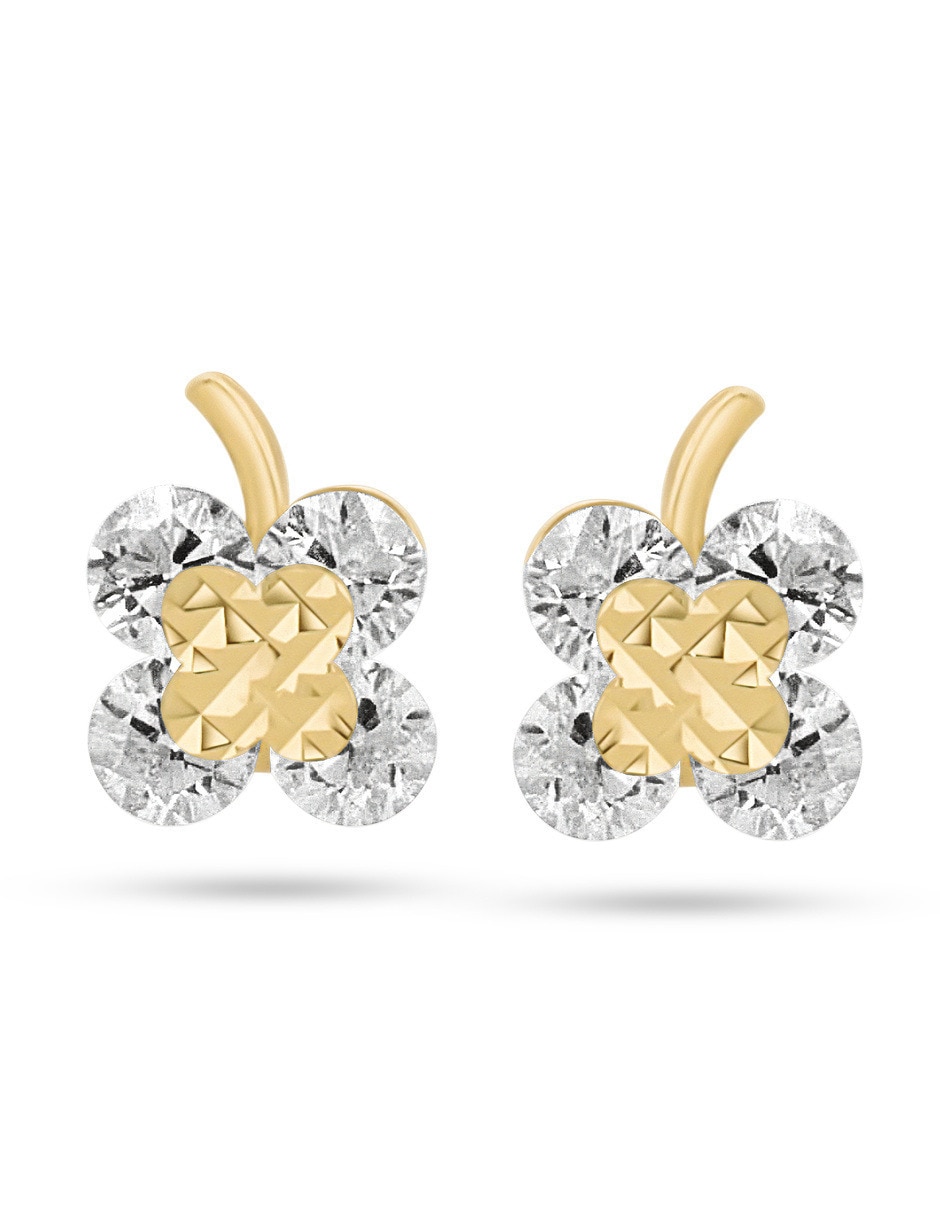 Broqueles de hoja hoja de oro amarillo 10 k con acabado brillante zirconia Broqueles de hoja hoja de oro amarillo 10 k con acabado brillante zirconia