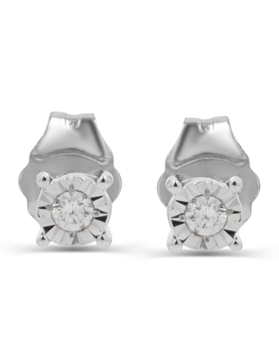 Broqueles redondos joyerías bizzarro de oro blanco 10 k con acabado brillante diamante