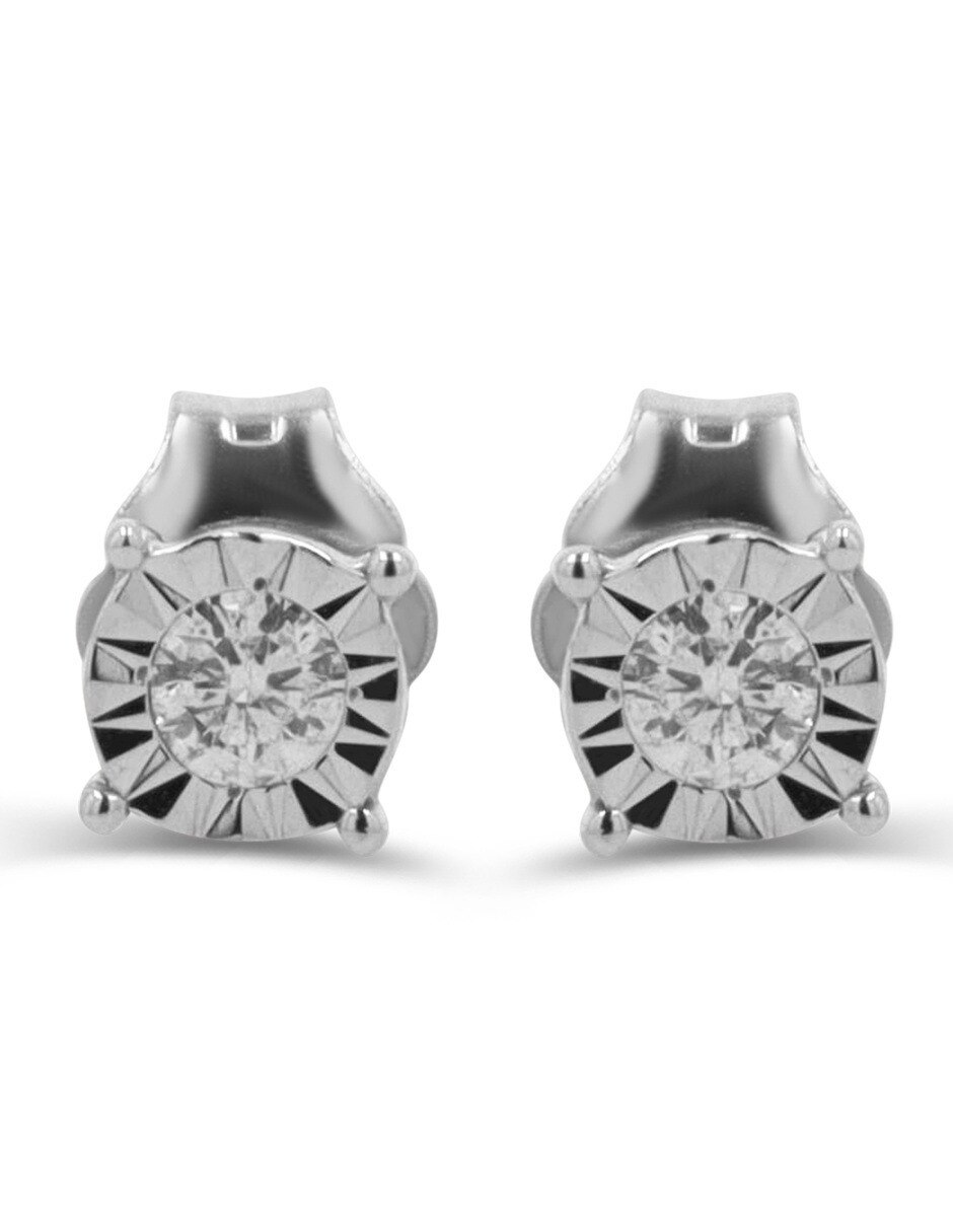 Broqueles redondos joyerías bizzarro de oro blanco 10 k con acabado brillante diamante