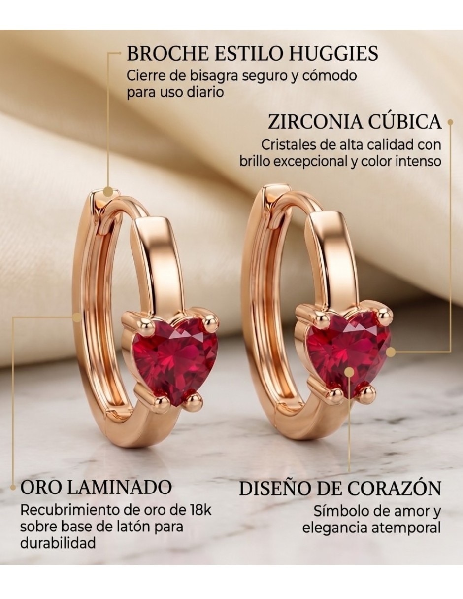Huggies de corazón joyería de oro laminado 18 k con acabado brillante zirconia cúbica 5