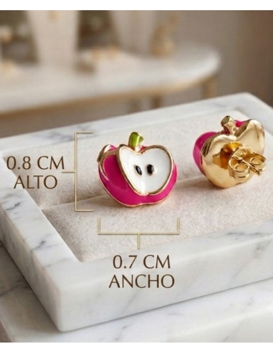 Aretes cortos de manzana joyería juvenil y de oro laminado 14 k con acabado brillante zirconia cúbica 6