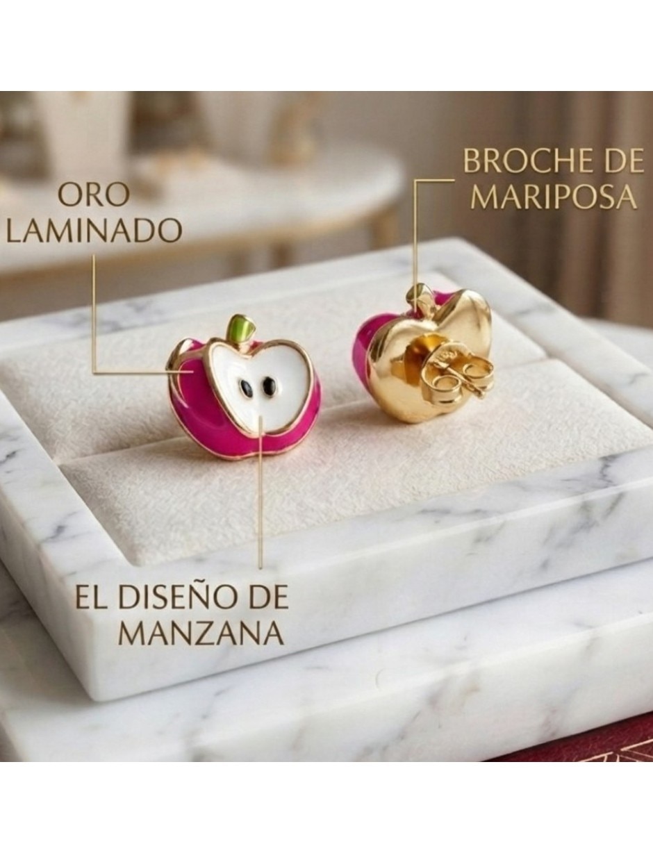 Aretes cortos de manzana joyería juvenil y de oro laminado 14 k con acabado brillante zirconia cúbica 5