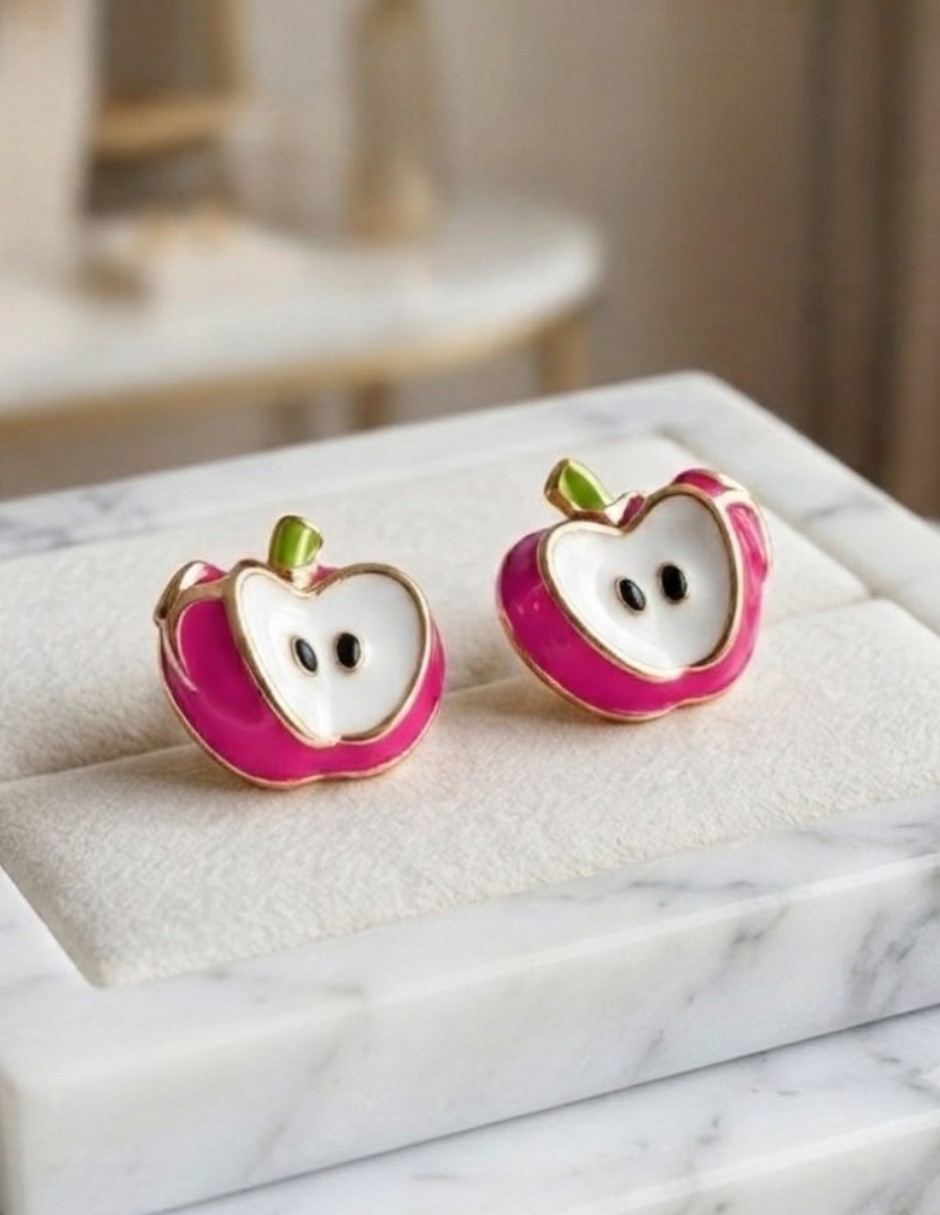 Aretes cortos de manzana joyería juvenil y de oro laminado 14 k con acabado brillante zirconia cúbica 2