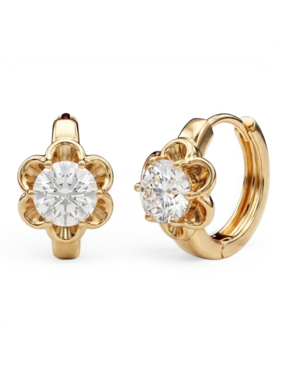 Huggies de flor de oro laminado 14 k con acabado brillante zirconia cúbica Huggies de flor de oro laminado 14 k con acabado brillante zirconia cúbica