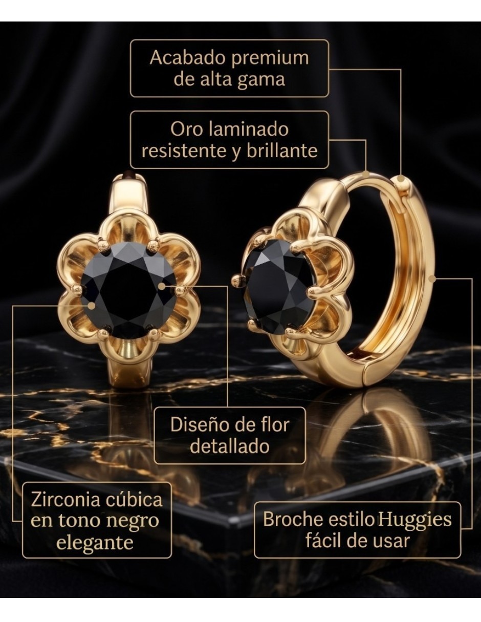 Huggies de flor de oro laminado 14 k con acabado brillante zirconia cúbica 2
