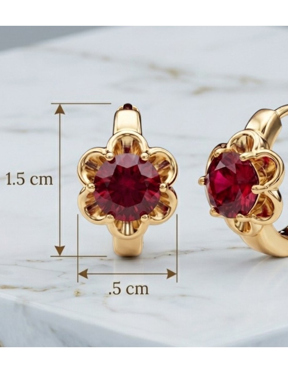 Huggies de flor de oro laminado 14 k con acabado brillante zirconia cúbica