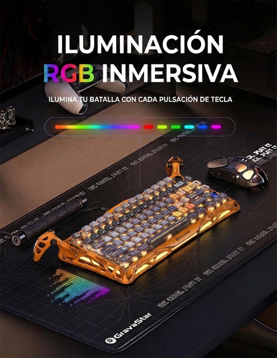 Teclado gamer alámbrica e inalámbrica QWERT inglés con interruptor Lineal (Red Black) Gravastar Mercury K1 Pro