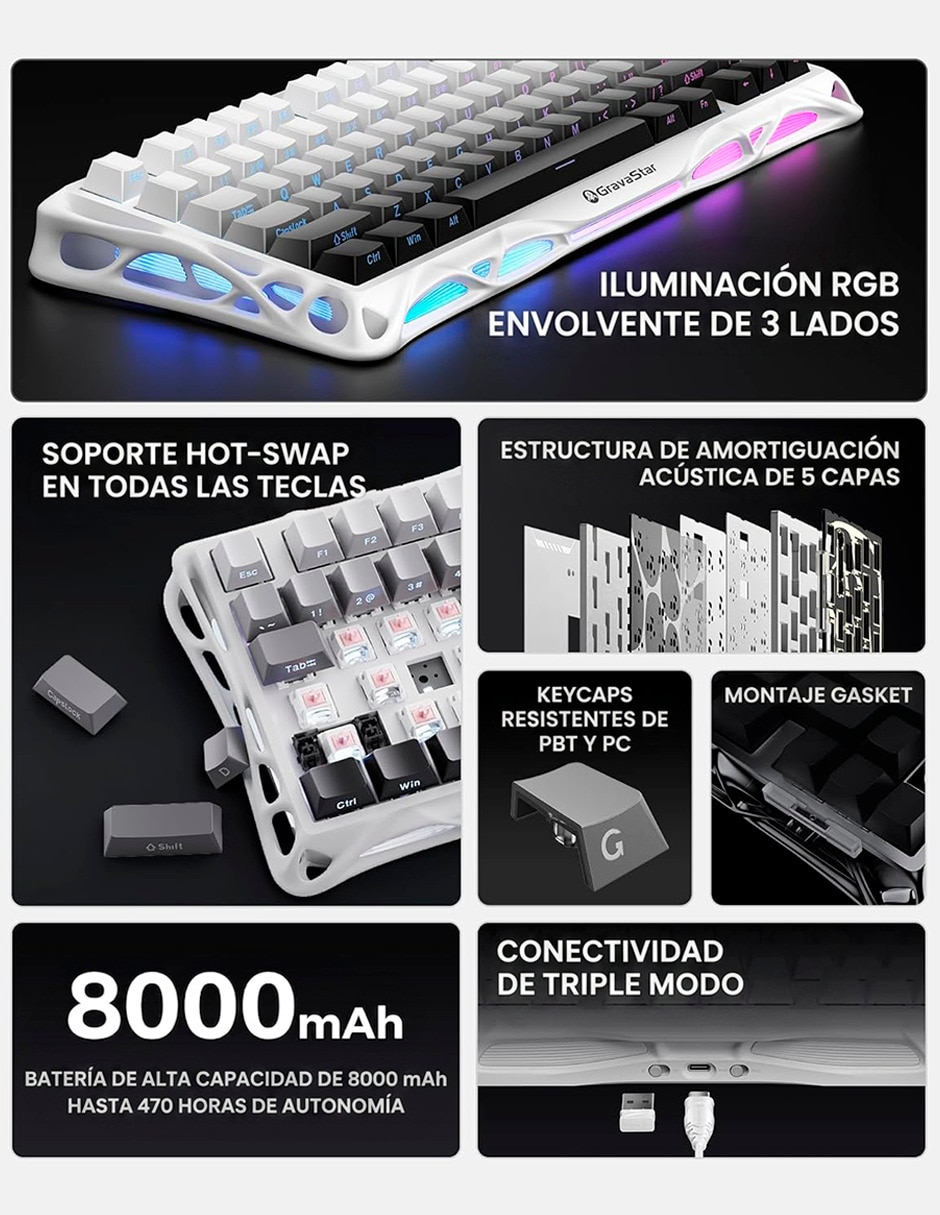 Teclado gamer alámbrica e inalámbrica QWERT inglés con interruptor Lineal (Red Black) Mercury K1