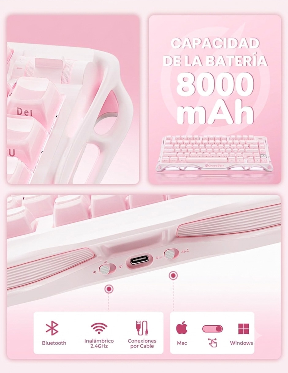 Teclado gamer alámbrica e inalámbrica QWERT inglés con interruptor Lineal (Red Black) Mercury K1 8