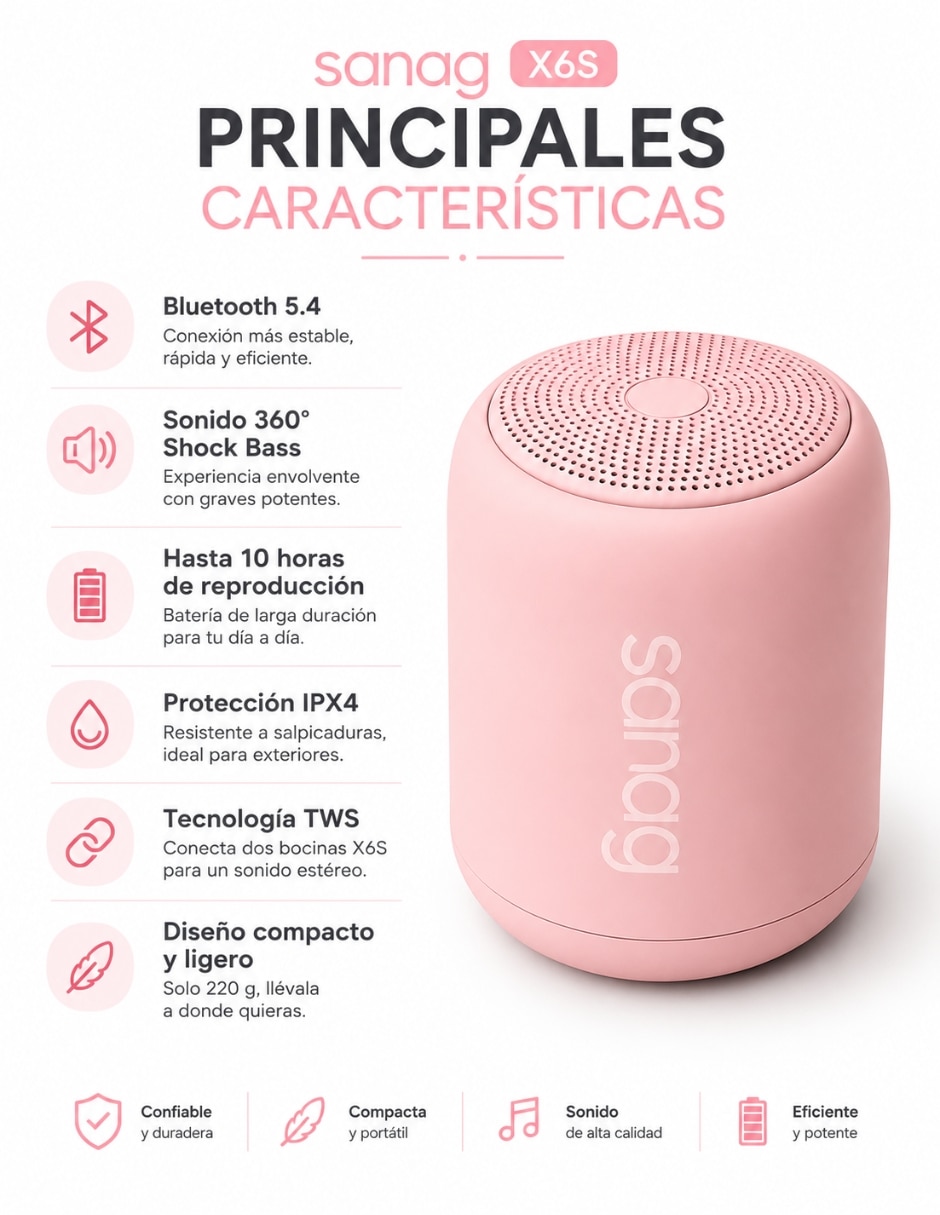 Combo audífonos True Wireless Redmi Buds 6 Play Rosa con Smartwatch Rosé y Bocina Sanag X6S Inalámbrica 13