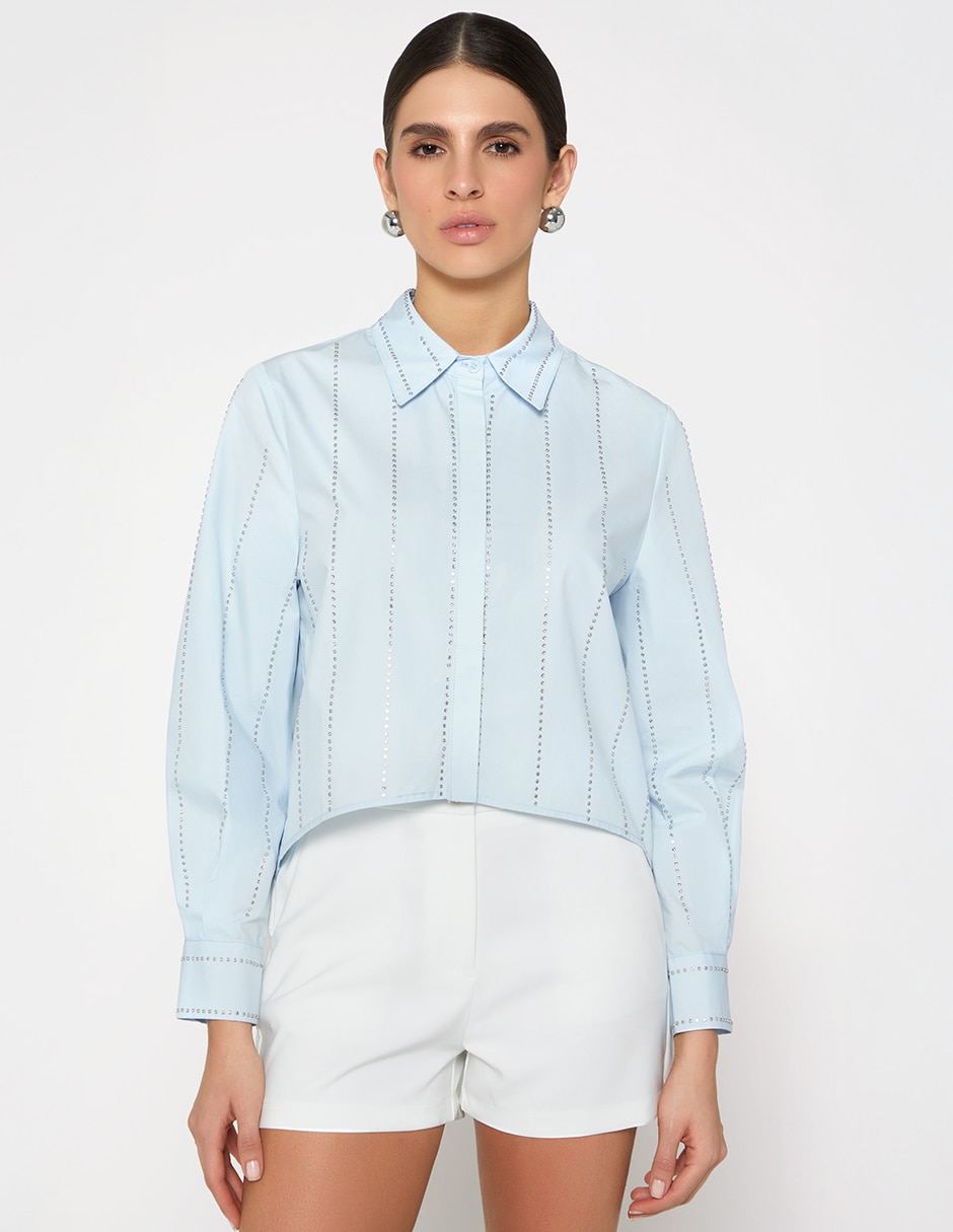 Blusa studio f camisas de lujo manga larga para mujer