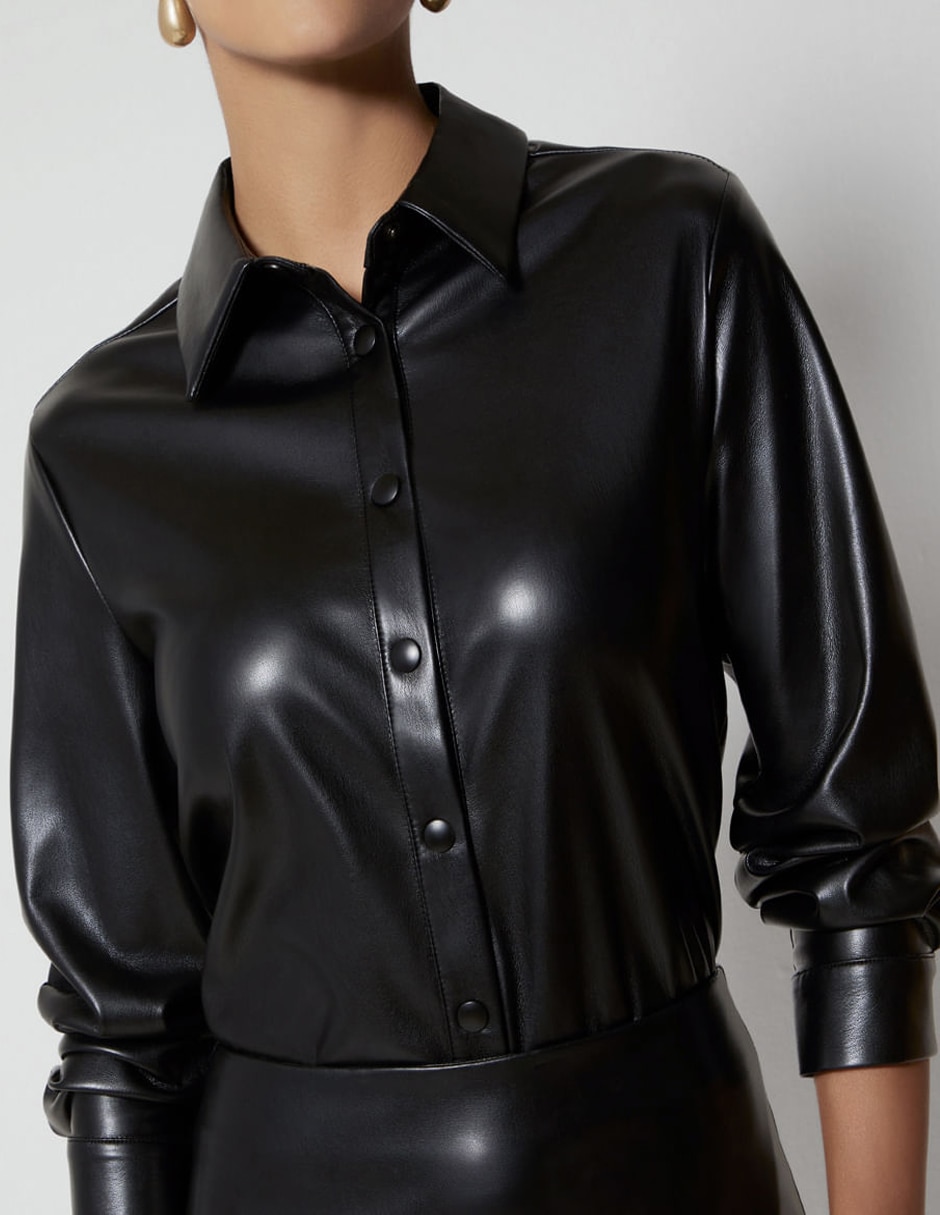 Blusa studio f cuerina glam manga larga para mujer