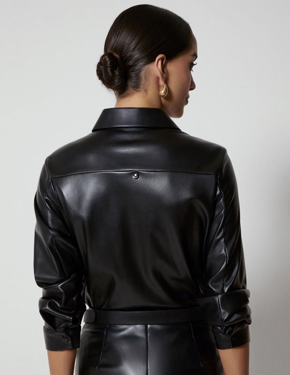 Blusa studio f cuerina glam manga larga para mujer
