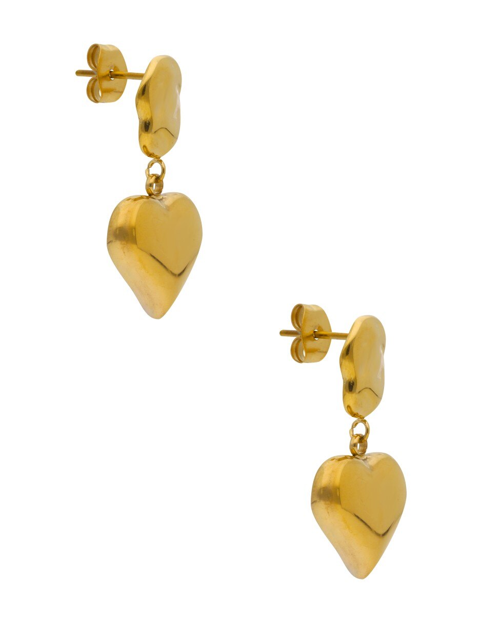 Aretes largos de corazón Nuvi con acabado brillante